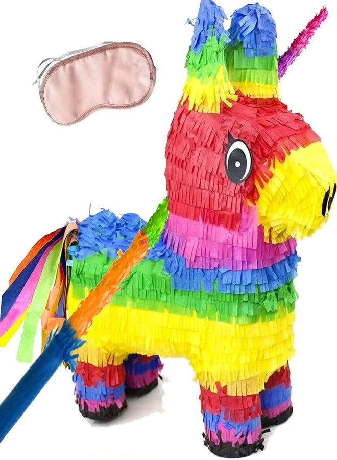 GIFTEXPRESS 16" Rainbow Donkey Pinata- Benito the Donkey - with Full-Size 33" Pinata Stick and Blindfold- Mexican Theme Party Decoration for Birthdays, Fiestas & Cinco de Mayo - Kids Party Favors - Image 1