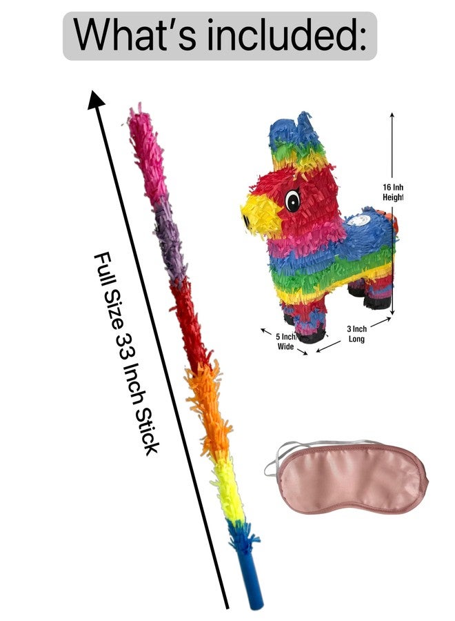 GIFTEXPRESS 16" Rainbow Donkey Pinata- Benito the Donkey - with Full-Size 33" Pinata Stick and Blindfold- Mexican Theme Party Decoration for Birthdays, Fiestas & Cinco de Mayo - Kids Party Favors - Image 3