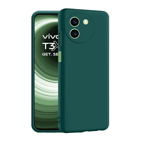 CEDO Back Cover for Vivo T3X (5G) | Camera Bump Protection & Inner Velvet Fabric Lining | Ultra Slim Matte Soft Rubberised Case Cover (Green) - Image 1