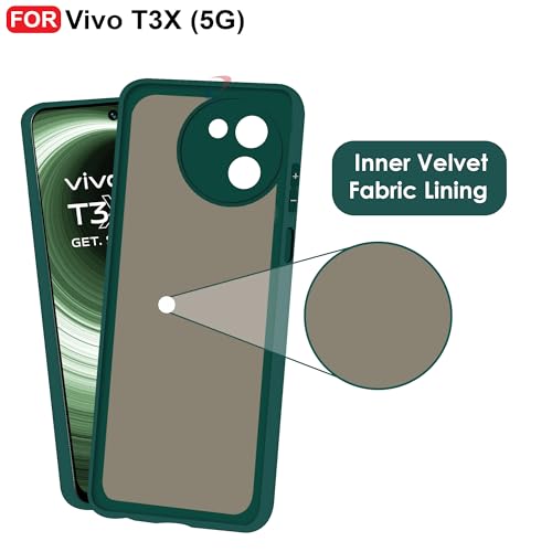 CEDO Back Cover for Vivo T3X (5G) | Camera Bump Protection & Inner Velvet Fabric Lining | Ultra Slim Matte Soft Rubberised Case Cover (Green) - Image 4