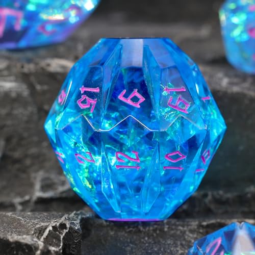 FONVGOGO Polyhedral Dice Set DND Dice Set Resin Dungeons and Dragons Gifts Ideas Role Playing RPG Dice Cool Dice 7 Piece D20 D12 D10 D8 D6 D4Blue and Purple - Image 1