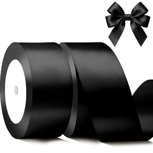 SUTOUG Black Satin Ribbon 1-1/2 Inch x 2 Rolls Black Wide Satin Fabric Ribbon for Gift Packaging, Christmas, Wedding, Flower Bouquet, Holiday Party, Invitation, Total 50 Yards - Image 1