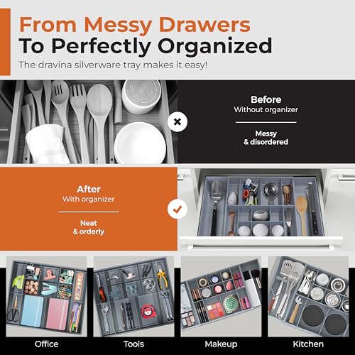 Dravina Expandable Kitchen Organizer Tray for Cutlery, Spices, Cosmetics & Stationery | Multipurpose Adjustable Drawer Organizer for Kitchen, Bedroom, Bathroom & Office Storage (Grey). - Image 2