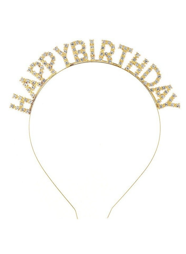 Birthday Headband for Women Girls Queen Crown Hair Band Tiara and Crowns Happy Birthday Party Accessories Supplies Favors(gold) - Image 1