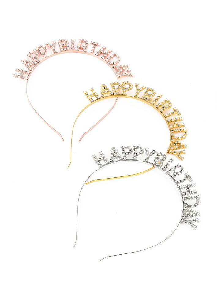 Birthday Headband for Women Girls Queen Crown Hair Band Tiara and Crowns Happy Birthday Party Accessories Supplies Favors(gold) - Image 2