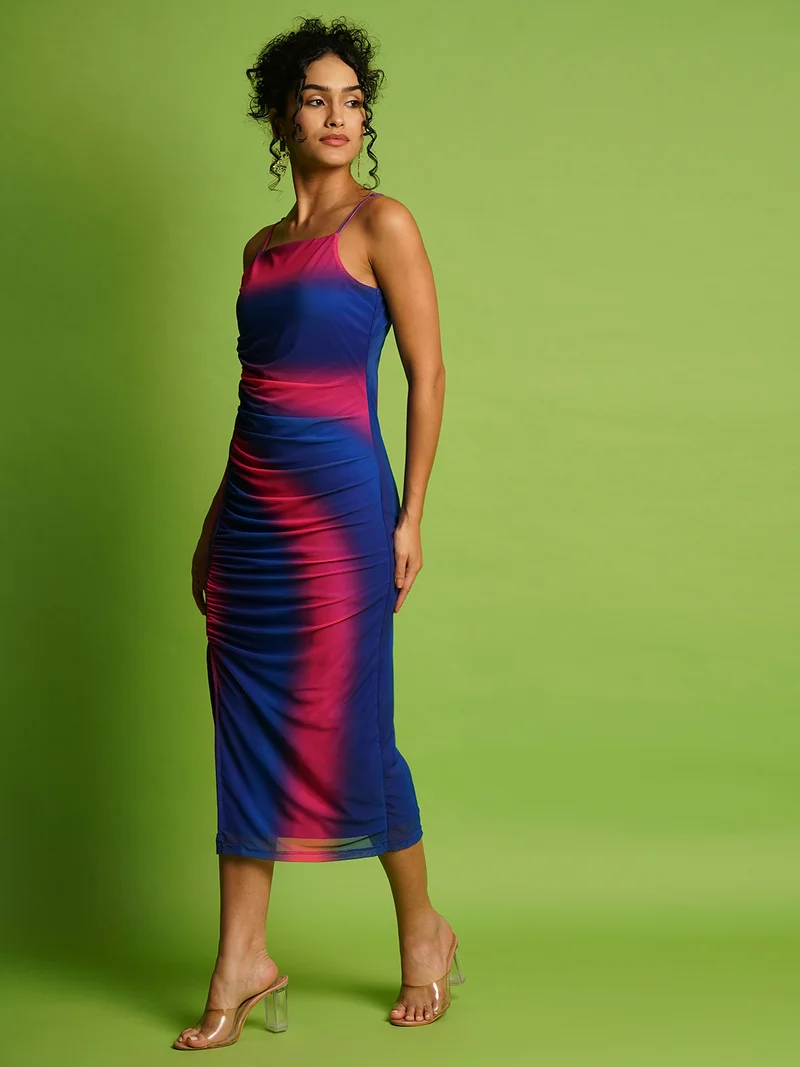 جلو باص فستان ميدي ضيق بدون أكمام مصبوغ بتدرج ألوان جلوبس للنساء