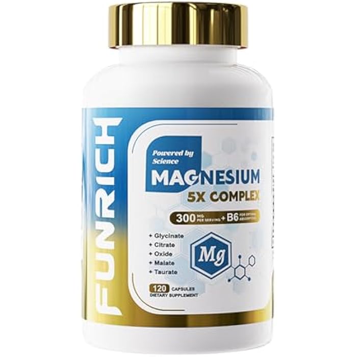 FUNRICH 5 in 1 Magnesium Complex Supplement w/Vitamin B6, Higher Absorption Magnesium Supplement - for Sleep, Nerves & Heart Health, Bones, Muscle, Recovery, Energy | Vegan Non-GMO, 120 Capsules - Image 1