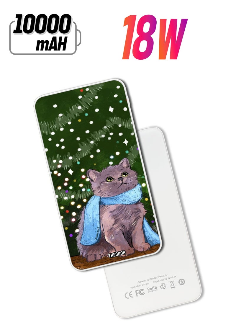 Theodor 10,000 mAh Super Fast Charging Ultra Compact Power Bank with Quick Charge & Power Delivery, Portable Charger For iPhone and Android Cute Cat  - Image 1