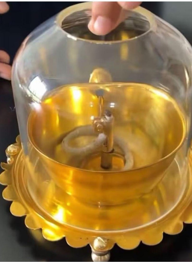 ديا زيت أكهاند جوت من النحاس الأصفر مع فتيل دوار من زجاج البوروسيليكات، مثالي للديكور الروحي والطقوس الهندوسية وهدية احتفالية لعيد ديوالي؛ 4 بوصات - Image 1