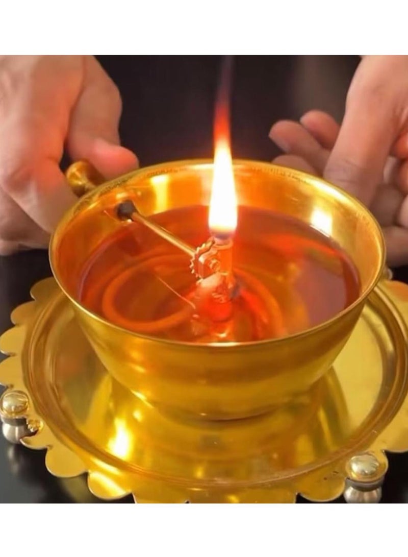 ديا زيت أكهاند جوت من النحاس الأصفر مع فتيل دوار من زجاج البوروسيليكات، مثالي للديكور الروحي والطقوس الهندوسية وهدية احتفالية لعيد ديوالي؛ 4 بوصات - Image 2