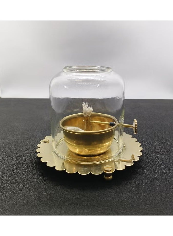 ديا زيت أكهاند جوت من النحاس الأصفر مع فتيل دوار من زجاج البوروسيليكات، مثالي للديكور الروحي والطقوس الهندوسية وهدية احتفالية لعيد ديوالي؛ 4 بوصات - Image 4