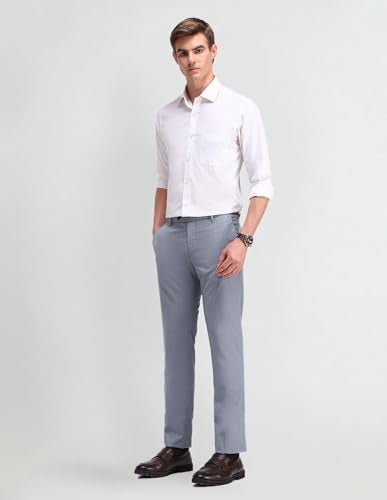 Arrow Men Tapered fit Polyester SolidMid-Rise waistTrousers(ARAEOTR1619_Grey_36) - Image 3
