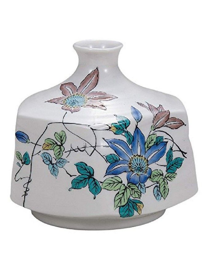 Kutani Japanese Traditional Ceramic Ware Small Desk Flower Vase Japanese Ikebana Clematis With Paper Box - Image 1