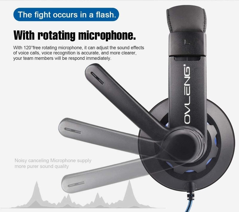 Komc 3.5mm Wired Gaming Headset, Over-Ear Headphone Black Color With Noise Canceling With Rotating Microphone For Playstation 4, Laptop, Pc, Mobile Phone Ov-P2 Black, M - Image 2