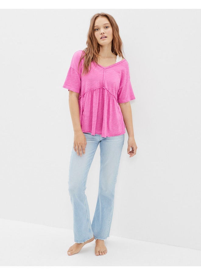 American Eagle تي شيرت AE كبير الحجم برقبة على شكل حرف V  - Image 5