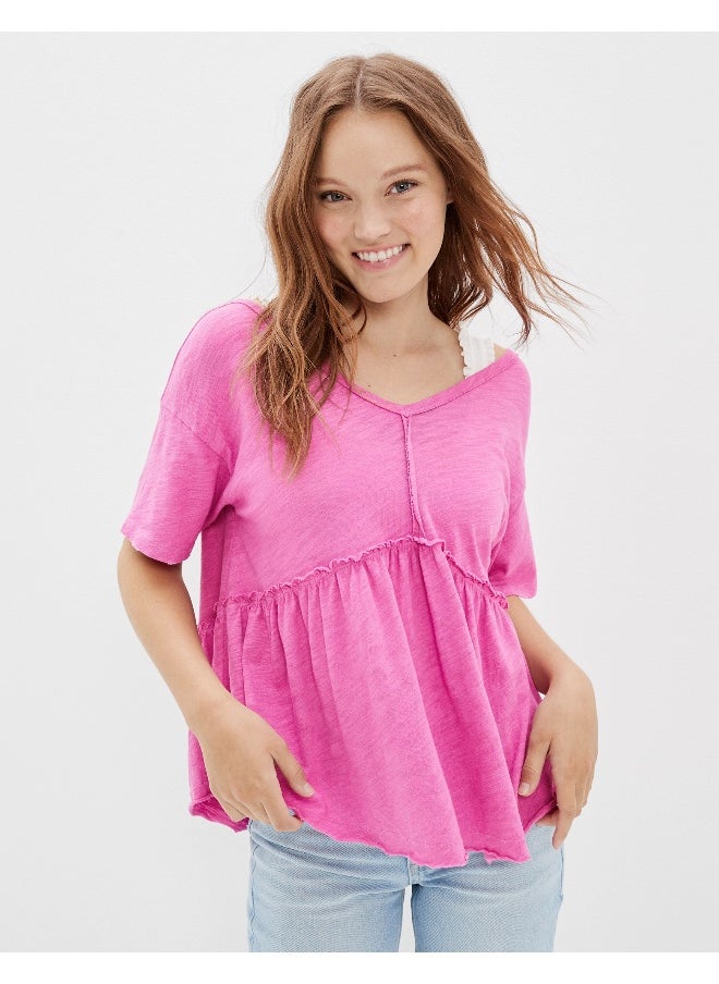 American Eagle تي شيرت AE كبير الحجم برقبة على شكل حرف V  - Image 1