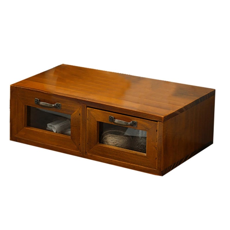 Vintage Wooden Monitor Riser with Dual Storage Box Ergonomic Desk Organizer for Home Office - Image 2