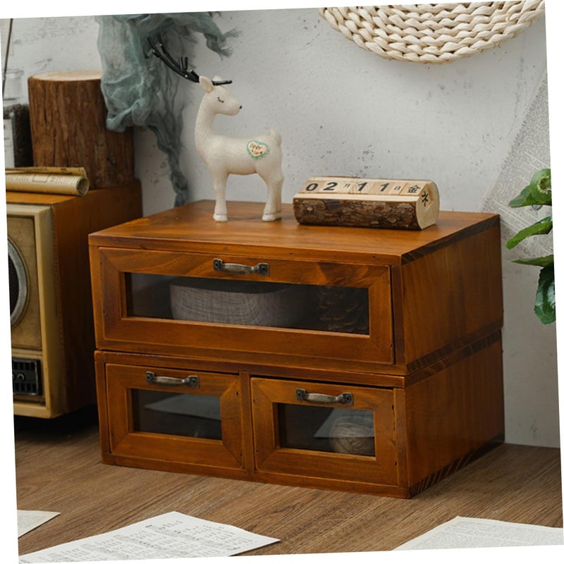 Vintage Wooden Monitor Riser with Dual Storage Box Ergonomic Desk Organizer for Home Office - Image 4