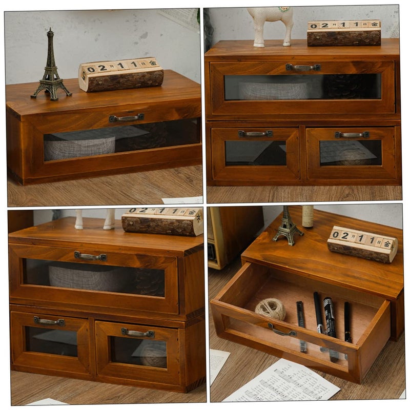 Vintage Wooden Monitor Riser with Dual Storage Box Ergonomic Desk Organizer for Home Office - Image 3
