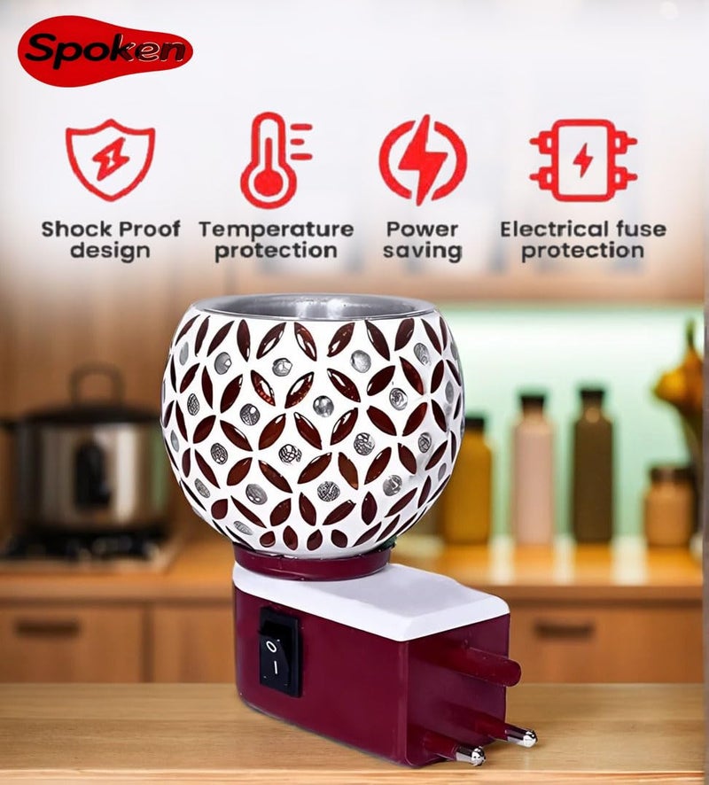 SPOKEN Electric Multipurpose Kapoor Dani, Camphor Diffuser Red Dimond Electic Camphor Burne, Incense Aroma Dhoop Dani Camphor Burner Diffuser Electrical Night Lamp for Home Office, (M-06Red) - Image 4