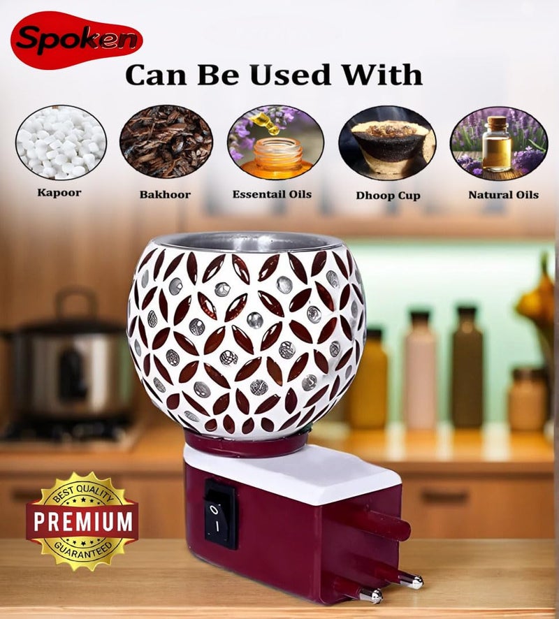 SPOKEN Electric Multipurpose Kapoor Dani, Camphor Diffuser Red Dimond Electic Camphor Burne, Incense Aroma Dhoop Dani Camphor Burner Diffuser Electrical Night Lamp for Home Office, (M-06Red) - Image 3