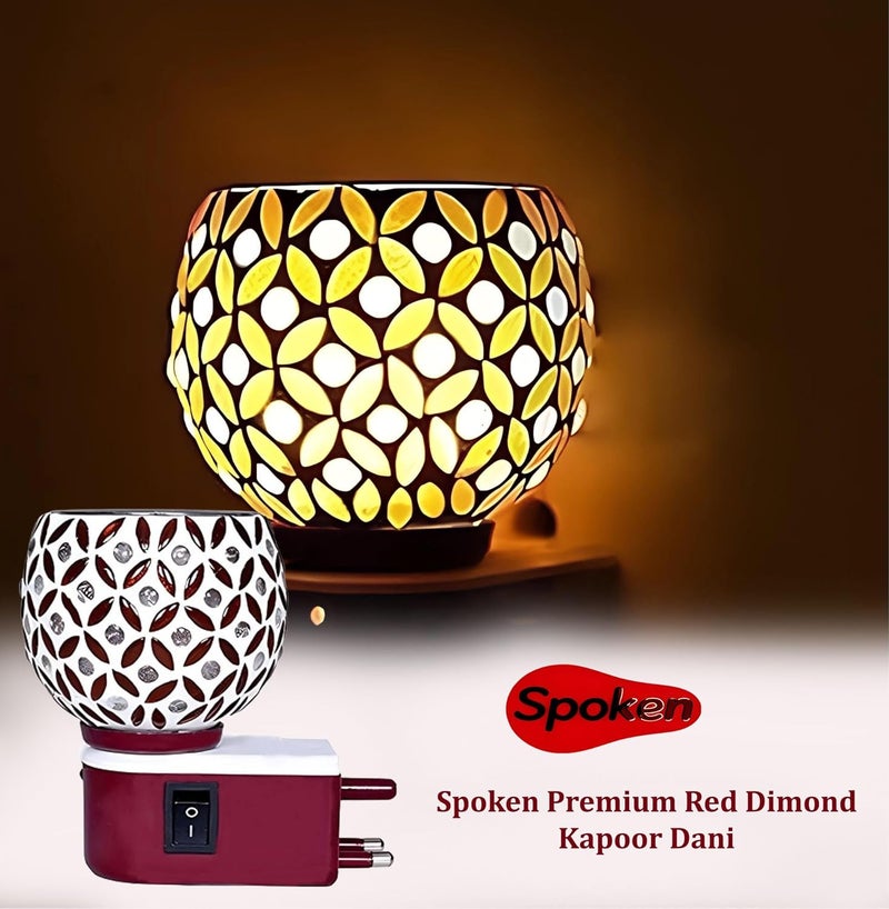 SPOKEN Electric Multipurpose Kapoor Dani, Camphor Diffuser Red Dimond Electic Camphor Burne, Incense Aroma Dhoop Dani Camphor Burner Diffuser Electrical Night Lamp for Home Office, (M-06Red) - Image 2