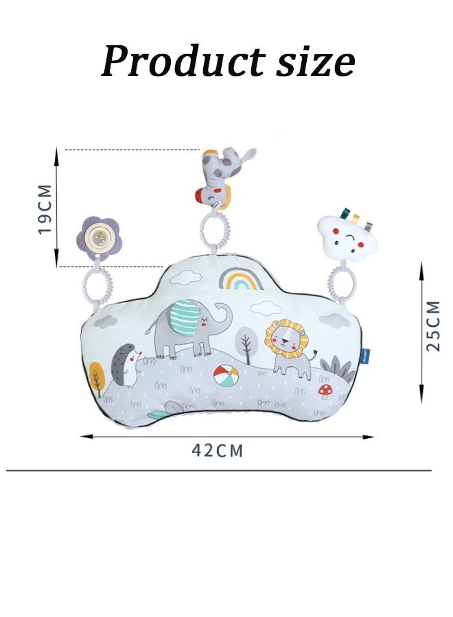 Vinnatsu Baby Pillow，Baby Play pillow with Bell, Teether, Rattle Paper,Baby Neck Support Pillow for Travel Soft Infant Head Support Cushion Baby's Head Shaping Pillow Babies and Toddler Bedding Grey Cute Shape Suitable for Gift Giving - Image 2