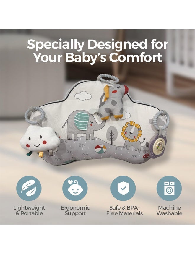 Vinnatsu Baby Pillow，Baby Play pillow with Bell, Teether, Rattle Paper,Baby Neck Support Pillow for Travel Soft Infant Head Support Cushion Baby's Head Shaping Pillow Babies and Toddler Bedding Grey Cute Shape Suitable for Gift Giving - Image 3