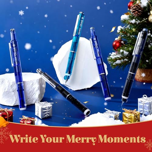 WRITECH Clictek Fountain Pen Retractable: Blue Ink Medium Nib Transparent Barrel, Gift Set Includes 5 Ink Cartridges for Smooth Writing No Leaking - Image 2