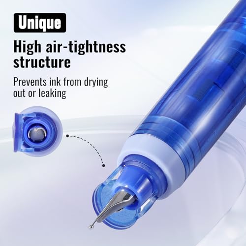 WRITECH Clictek Fountain Pen Retractable: Blue Ink Medium Nib Transparent Barrel, Gift Set Includes 5 Ink Cartridges for Smooth Writing No Leaking - Image 5