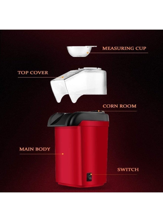 DKH Popcorn Maker Machine, 1200W Hot Air, Oil-Free, BPA-Free, Red, 18 Cup Capacity with Butter Tray - Image 5