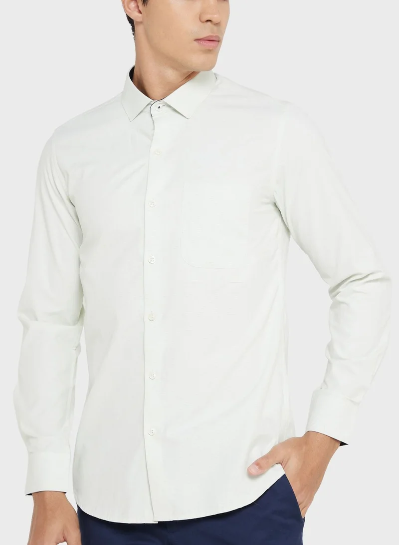 Robert Wood Men Easy Care Green Solid Slim Fit Sustainable Formal Shirt