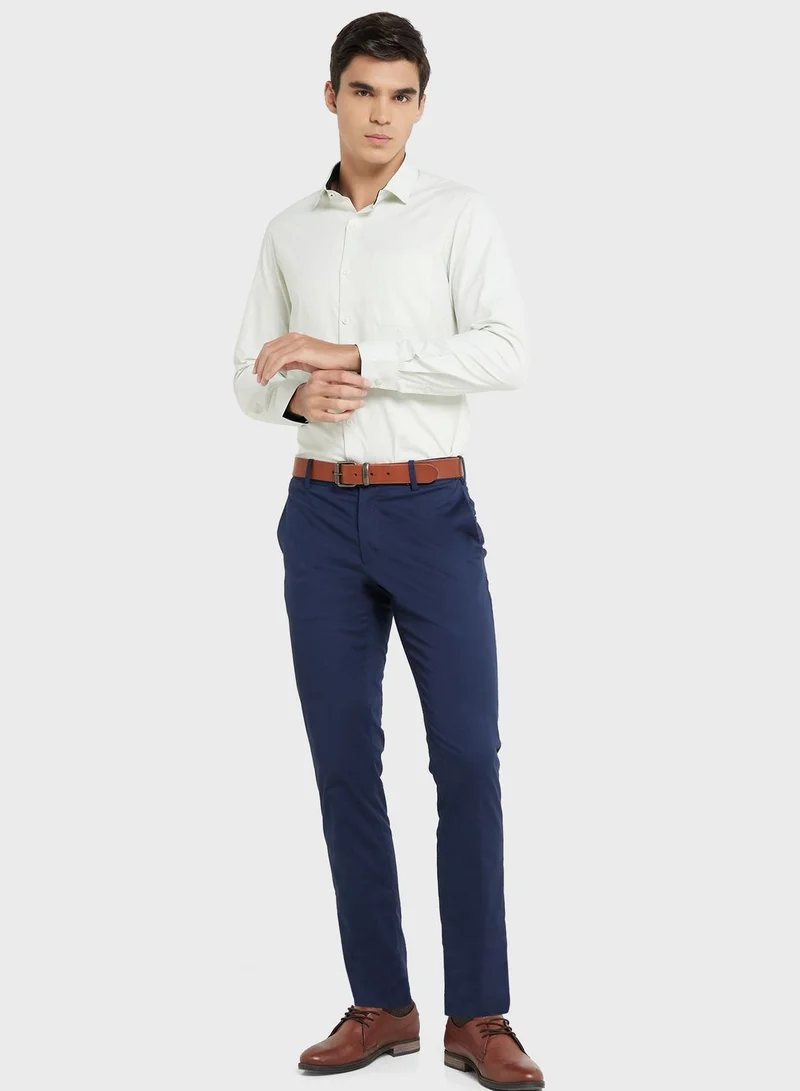 Robert Wood Men Easy Care Green Solid Slim Fit Sustainable Formal Shirt