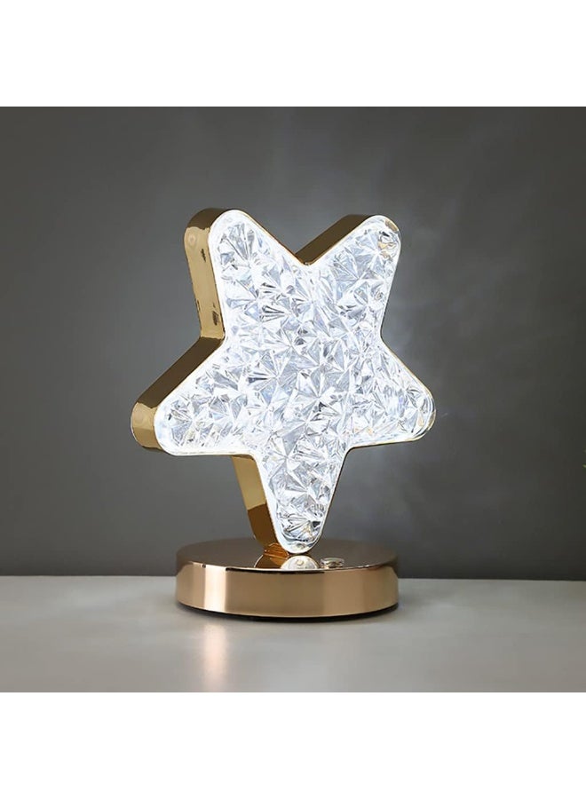 Crystal Star Led Touch Control Table Lamp, USB Rechargeable Acrylic 3 Way Touch Sensor Bedside Moon Desk Lamp, Cute Atmosphere LED Nightstand Lamp for Bedroom, Nursery, Living Room - Image 2