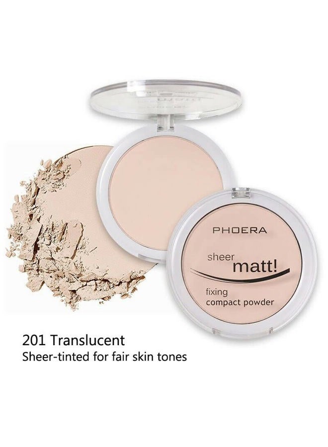 Phoera AQUAPURITY - PHOERA Sheer Matte Fixing Powder Makeup Base Fixer Setting Powder Foundation Fixing Compact Pressed Powder Long Lasting Make Up Fixer Skin Vitamin E Beauty Blender (201 Translucent) - Image 2
