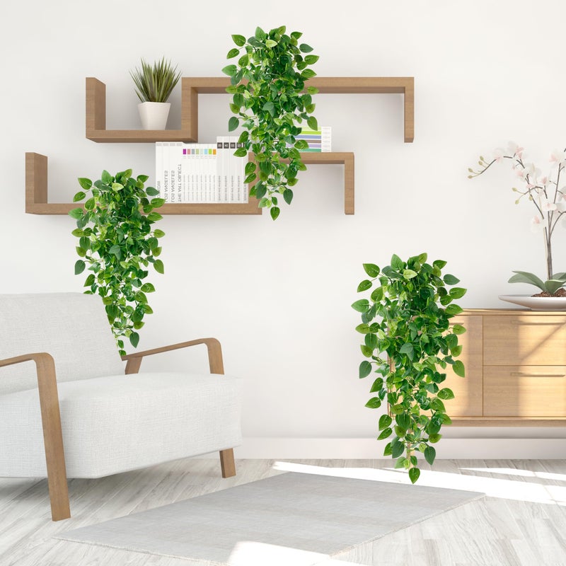Sggvecsy Fake Hanging Plants 2 Pcs Artificial Hanging Plants Fake Ivy Vine Faux Pothos Vines Artificial Ivy Leaves Greenery Plant for Room Patio Home Indoor Outdoor Shelf Wall Garden Decor(No Baskets) - Image 3