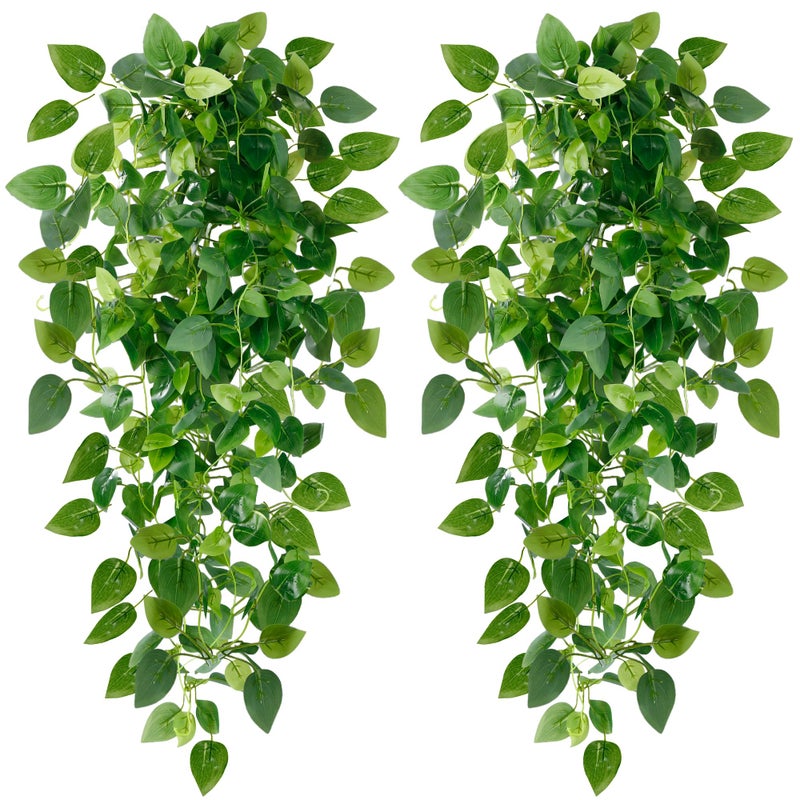 Sggvecsy Fake Hanging Plants 2 Pcs Artificial Hanging Plants Fake Ivy Vine Faux Pothos Vines Artificial Ivy Leaves Greenery Plant for Room Patio Home Indoor Outdoor Shelf Wall Garden Decor(No Baskets) - Image 1