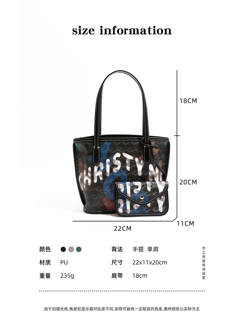 Orange Girl Graffiti Letter Design Pu Bag Accessible Luxury High-End Handbag Vegetable Basket Shoulder Bag - Image 5