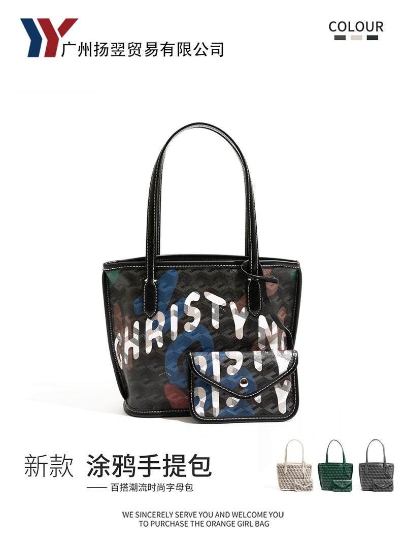 Orange Girl Graffiti Letter Design Pu Bag Accessible Luxury High-End Handbag Vegetable Basket Shoulder Bag - Image 2