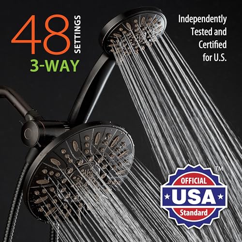 AquaDance 7" Premium High Pressure 3-Way Rainfall Combo with Stainless Steel Hose – Enjoy Luxurious 6-setting Rain Shower Head and Hand Held Shower Separately or Together – Oil Rubbed Bronze Finish - Image 2