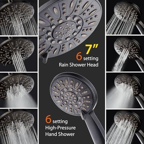 AquaDance 7" Premium High Pressure 3-Way Rainfall Combo with Stainless Steel Hose – Enjoy Luxurious 6-setting Rain Shower Head and Hand Held Shower Separately or Together – Oil Rubbed Bronze Finish - Image 3