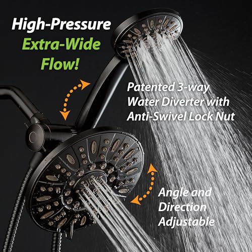 AquaDance 7" Premium High Pressure 3-Way Rainfall Combo with Stainless Steel Hose – Enjoy Luxurious 6-setting Rain Shower Head and Hand Held Shower Separately or Together – Oil Rubbed Bronze Finish - Image 4