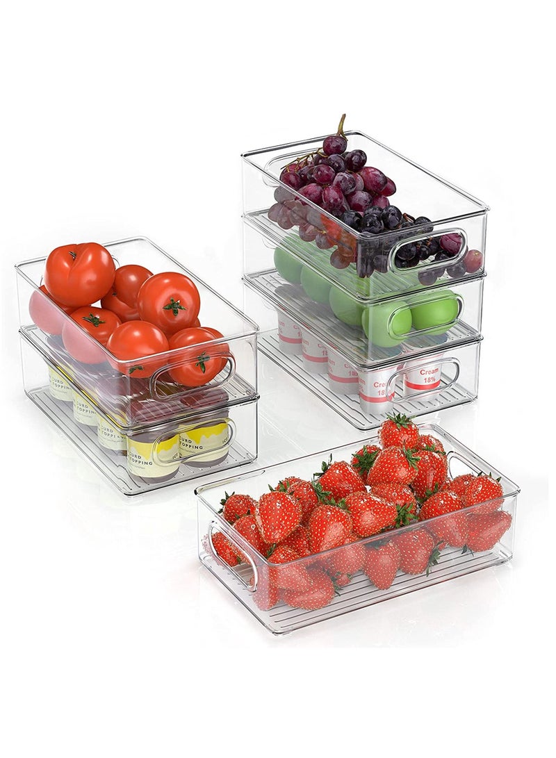 Arabest 6 Pack Refrigerator Organizer Bins, Clear Plastic Kitchen Organizer Food Storage Containers with Handles for Fridge Pantry Freeze Cabinets Countertops - Image 1