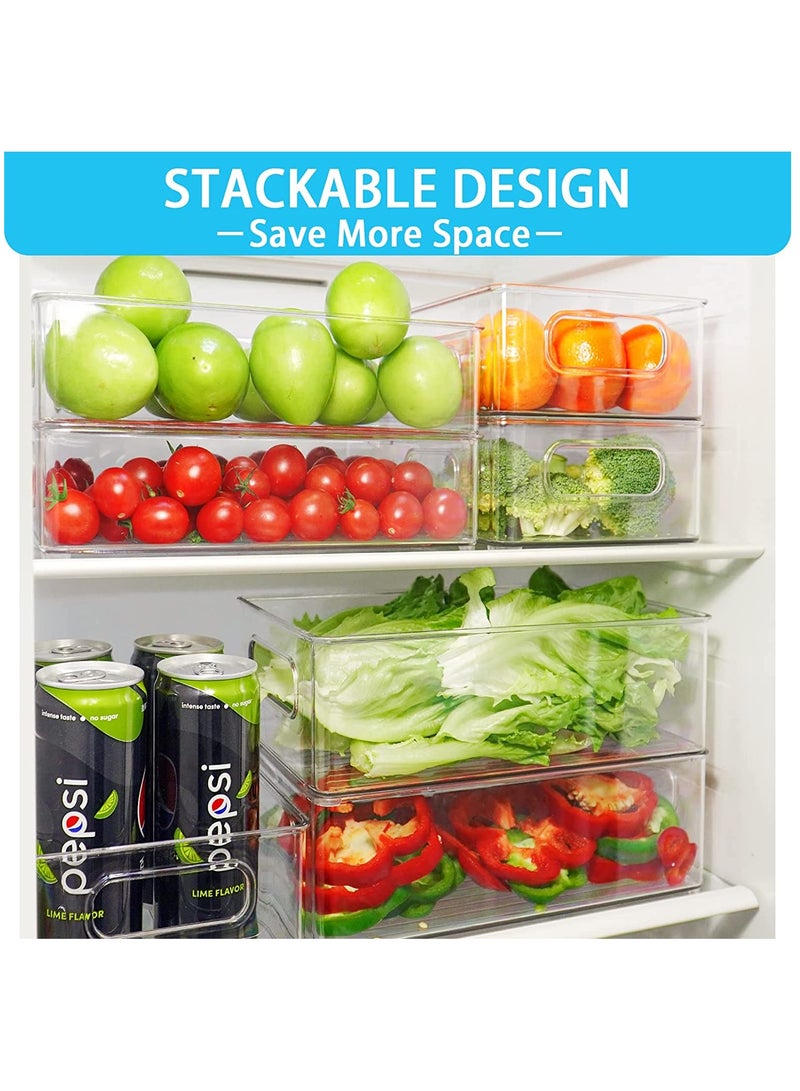 Arabest 6 Pack Refrigerator Organizer Bins, Clear Plastic Kitchen Organizer Food Storage Containers with Handles for Fridge Pantry Freeze Cabinets Countertops - Image 2