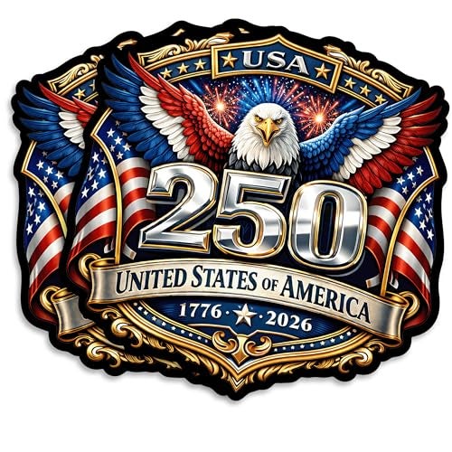 Printlabz USA 250th Anniversary 17762026 Vinyl Sticker 2Pack 5 Inch USA Flag Patriotic Car Window Bumper Decal for Truck SUV Laptop 250 Years United States Independence Day Commemorative USAS0010 - Image 1