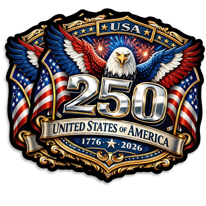 Printlabz USA 250th Anniversary 17762026 Vinyl Sticker 2Pack 5 Inch USA Flag Patriotic Car Window Bumper Decal for Truck SUV Laptop 250 Years United States Independence Day Commemorative USAS0010 - Image 3