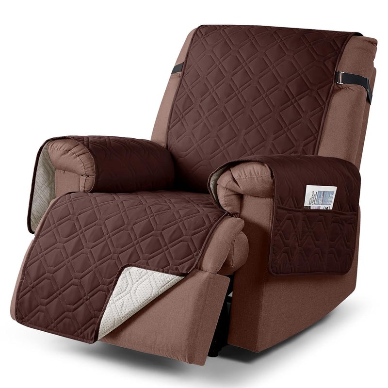 VANSOFY Waterproof Recliner Couch Covers Sofa Covers 1Piece Washable Reclining Sofa Cover NonSlip Furniture Protector with Elastic Straps Pocket for Dogs PetsCoffee1 Seater