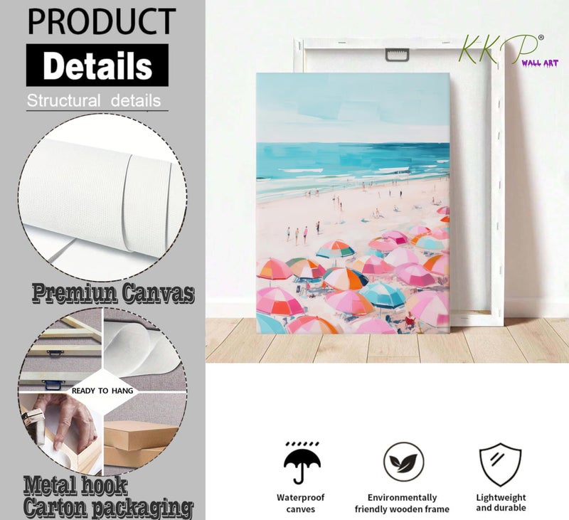 KKP Pink Coastal Canvas Wall Art Beach Preppy Room Decor Colorful Beach Umbrella Palm Tree Picture Wall Decor Disco Shell Beachy Quotes Poster Print Artwork for Teen Girls Dorm Wrapped Canvas 8x10 in - Image 4