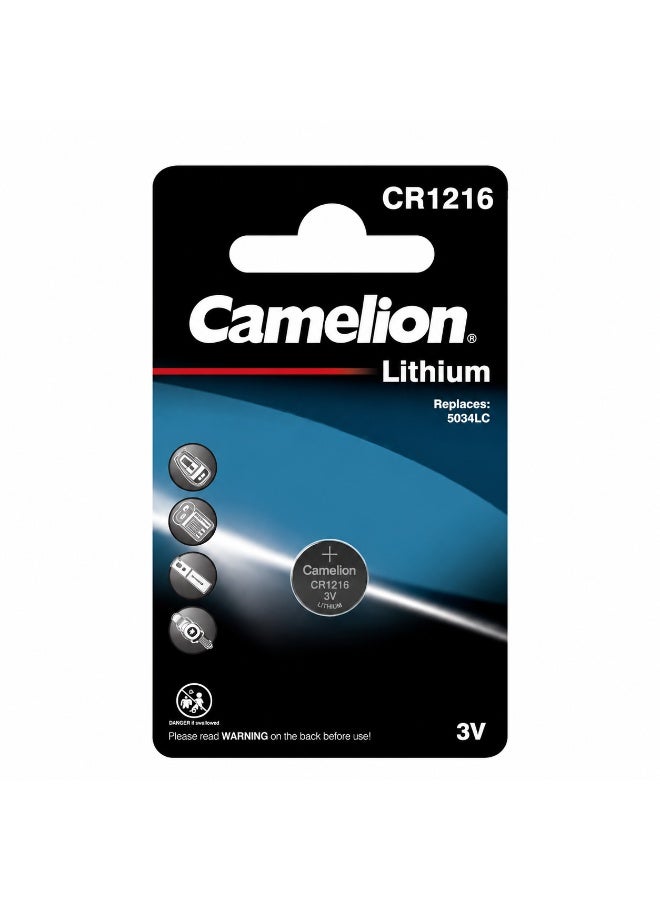 Camelion CR1216 3V Lithium Coin Cell Battery for Car Keys, Watches, Calculators & Electronic Devices - Image 1