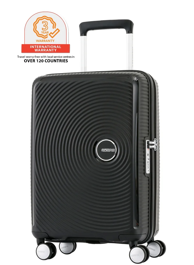 Curio Suitcase, Cabin Size 55 cm / 20 inch, 4 Spinner Wheels, Hard Top, Polypropylene, Black|DuoSaf™ Security Zipper|Spacious Interior|TSA 008 Lock|Lightweight|Expandable - 3 Years International Warranty